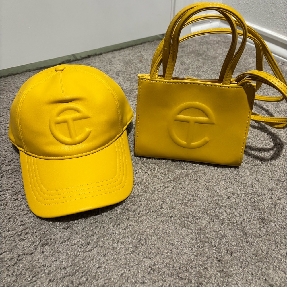 Telfar Bright Yellow Cap and Bag Duo